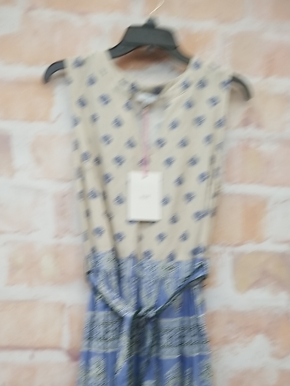 NWT Voy Blue and Cream Printed Maxi Dress with Waist Tie Size M - Picture 2 of 7
